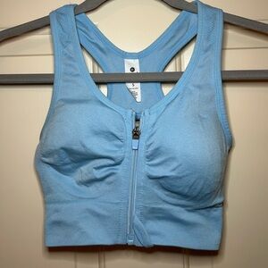 90 Degree By Reflex Light Blue Zip-Up Sports Bra